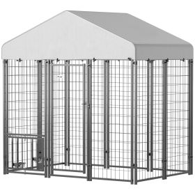 PawHut 5.9' x 4' x 6' Outdoor Dog Kennel with Roof, Rotating & 4-Level Adjustable Bowls