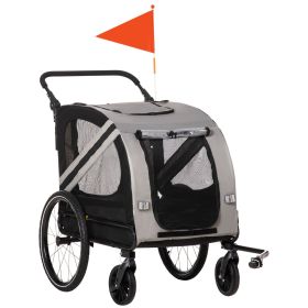 Aosom Pet Bike Trailer and Stroller 2-in-1 Grey with 4 Wheels Reflectors Safety Flag for Travel