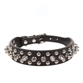 Spiked Studded Leather Dog Collar Rivets Pet Small Large Cat Pit Bull Adjustable (Color: Black, size: XS)